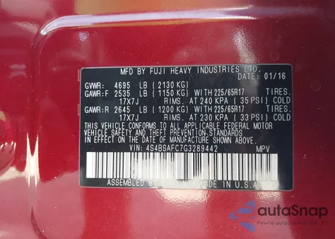 2016 Subaru Outback 2.5I Premium из США, поврежденный, VIN 4S4BSAFC7G3289442